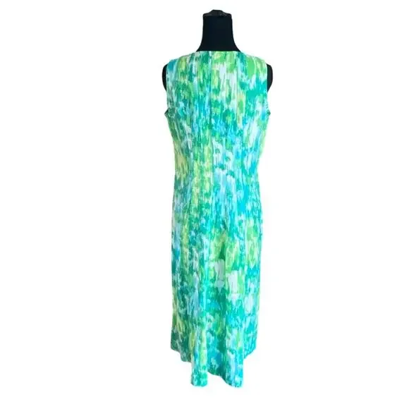 Vintage Choices 100% Linen Sleeveless Green and Blue Maxi Dress small - Picture 13 of 15